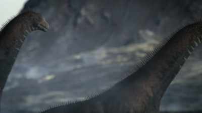 They're entering a low-lying area - Prehistoric Planet