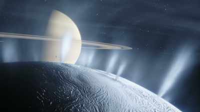They're this moon's
contribution to the outermost
so-called "E" ring of Saturn. - Cosmos: Possible Worlds