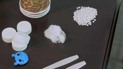This is a fiber
that was made from our PHAs, - Plastic Earth