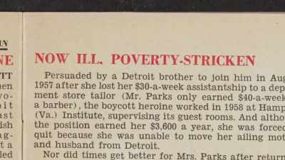 This article leads to
people raising money for her - The Rebellious Life of Mrs. Rosa Parks