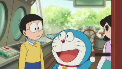 This elevator will take us upstairs.
Follow me one by one. - Doraemon the Movie: Nobita's Sky Utopia
