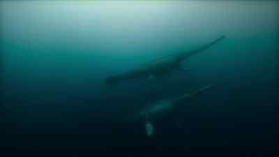 This female is accompanied by her calf,
about six months old. - Prehistoric Planet