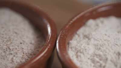 This involves 100 grams each
of wholemeal and plain flour. - James May: Oh Cook!