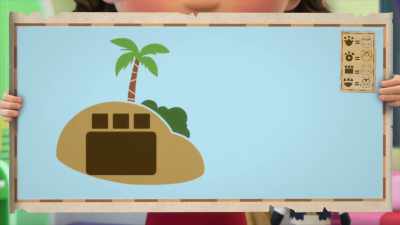 This island has a paw print
with a rectangle and three squares. - Gabby's Dollhouse