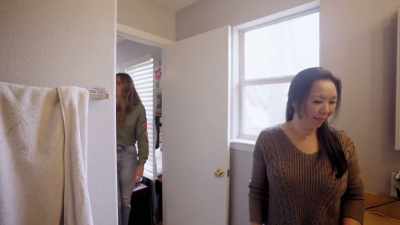 -This is my bathroom.
-[Kim] Okay, also very tight. - Why the Heck Did I Buy This House?