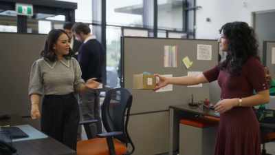 This says, "For the desk
closest to the kitchen." - Return to Office