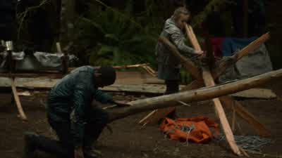 Hey! You think the grounders are just gonna sit around and wait for us to finish the wall? Maybe we - The 100