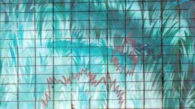 This stylised jungle backcloth
was painted. - The Eyes of Orson Welles
