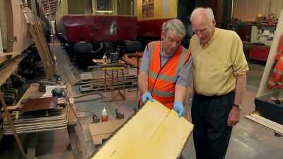This teak panel came from Scotland
where we managed to retrieve some. - Great Rail Restorations with Peter Snow