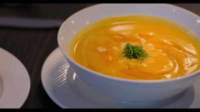 This is the butternut squash soup
with chickpeas, mint, and honey. - Somebody Feed Phil