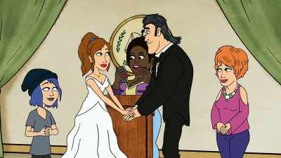 -This is the reception.
-(dance music starts playing) - Bless the Harts