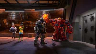 This titanium plating is
a formidable foe to our powers, - Megamind vs. the Doom Syndicate