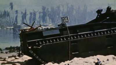 Those that make the beach
are often too shot up to work. - The Pacific War in Color