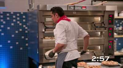 - Three minutes left, and Ali
is just finishing his pizza. - Best in Dough