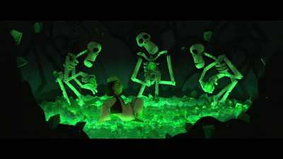'Three skeletons, each with an emerald
clutched in its bony hands. - The Breadwinner