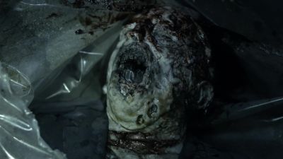 Throat's slashed so deep
it almost severed his head. - The Walking Dead