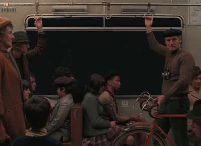 -(TRAIN BRAKES)
-(RINGS BICYCLE BELL) - The French Dispatch