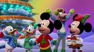 - [train horn blows]
- [all cheering] - Mickey and the Very Many Christmases