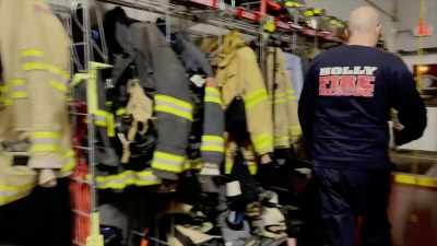 (truck beeping)
(men chattering on radio) - A Fireman for Christmas