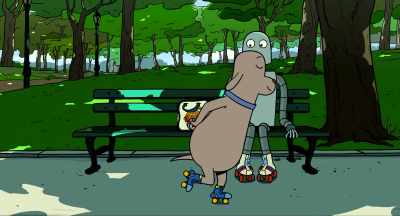 [Turtle grunts, drumming speeds up] - Robot Dreams