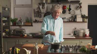 Twice as much water as that
in the pan, already boiling. - James May: Oh Cook!