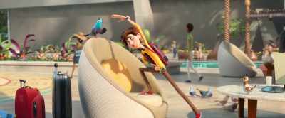 Uh, you are gonna
sit down right here - Spies in Disguise