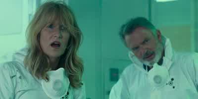 Um... Hey, we don't, uh... we're not... we don't work for Biosyn. I can tell. We got to get out of h - Jurassic World: Dominion