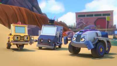 Um, Spinner, maybe should we tie
the tent down so it doesn't blow away? - Mighty Monsterwheelies