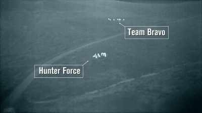 Unbeknownst to Team Bravo,
the Hunter Force have spotted them - Celebrity SAS: Who Dares Wins