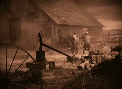Everybody in the storm cellarHenry I can't find Dorothy She's out in the stormWe can't look for her nowCome on get in the cellar Hurry up - The Wizard of Oz