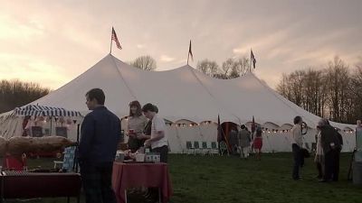 [upbeat folk music playing] - Outlander