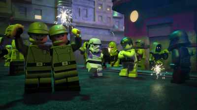 -(UPBEAT MUSIC PLAYING)
-(ALL CHATTERING EXCITEDLY) - Lego Star Wars Summer Vacation