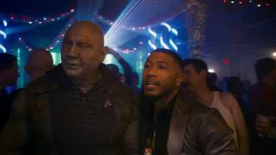 -(UPBEAT MUSIC PLAYING)
-(MANTIS LAUGHS WILDLY) - The Guardians of the Galaxy Holiday Special