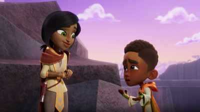 -[upbeat music playing on speakers]
-[people chattering] - Star Wars: Young Jedi Adventures