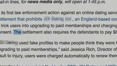 US regulators took action
against another dating service - Cyberwar