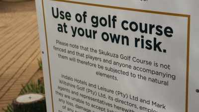 "Use of golf course at your own risk." - The Reluctant Traveler with Eugene Levy