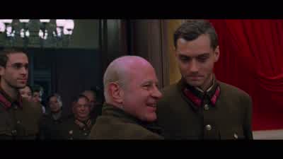 Put your cap back on you look more heroicThis way Comrade Zaitsev I love this little fellowman Vassili is it true that you volunteered for the frontHow old are you VassiliDo you know what this duel means for our countryIs it true you killed your first - Enemy at the Gates