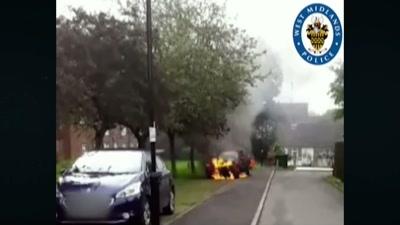 Very short time after Manny's car is
subject to arson and set on fire. - Killers: Caught on Camera