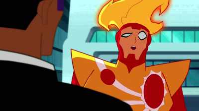 Wait, stop, I'm sorry. (IMITATES
REWINDING) Reverse that. (CHUCKLING) - Justice League Action