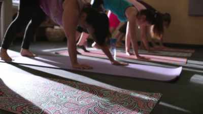 - Walking the hands out
into downward-facing dog. - Bigger