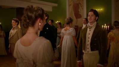 [waltz music playing] - An American in Austen