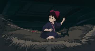 We'll sleep here until the storm's goneWon't we get into trouble Not if nobody finds usI'm soaked throughDo you feel anything movingThis smells great - Kiki's Delivery Service