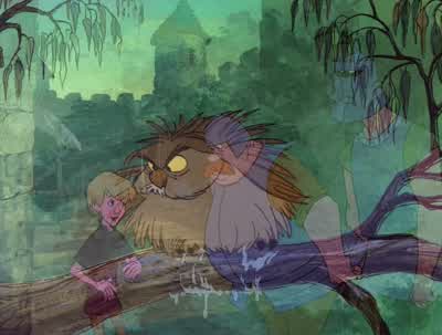 We were doing fine until we got in deep waterThen along comes this huge pike with big jaws and sharp jagged teethTurn him off Dad He was a monsterThe biggest fish I ever sawAnd boy that's the biggest fish story I ever heardBut it's true sir That's three - The Sword in the Stone