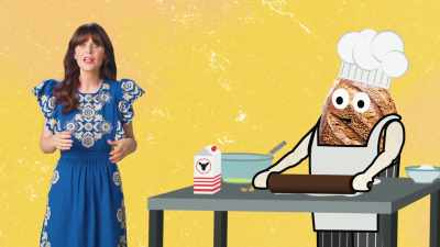 We got some sourdough starter,
tied on our aprons, - What Am I Eating? With Zooey Deschanel