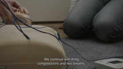 We perform 30 compressions,
then two breaths. - I Am Greta