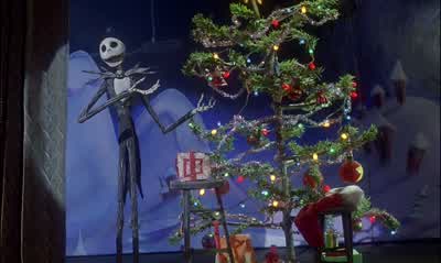 Now pay attention We pick up an oversized sockAnd hang it like this on the wallOh yes does it still have a foot Let me see let me lookIs it rotted and covered with gook Let me explain - The Nightmare Before Christmas