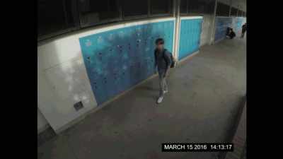 We see Alex here at 2:13,
getting books from his locker. - American Vandal