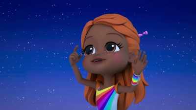 Wearing dark sunglasses,
waving to her fans! - Rainbow Rangers