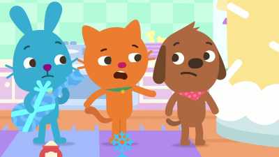 We'd better hurry, Harvey.
Remy is waiting for us to bring his cake. - Sago Mini Friends