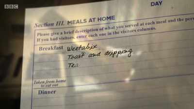'Weetabix, toast and dripping, tea, milk and sugar.' - Back in Time for Dinner
